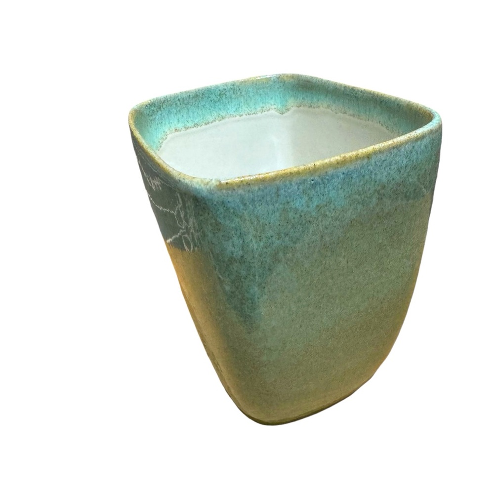 Glidden Pottery vase flower pot green turquoise blue textured